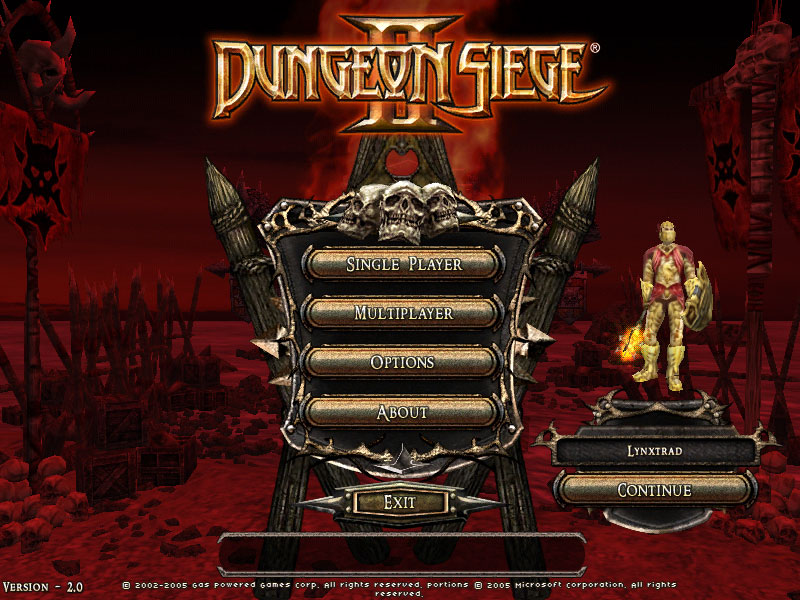 Dungeon Siege II main screen